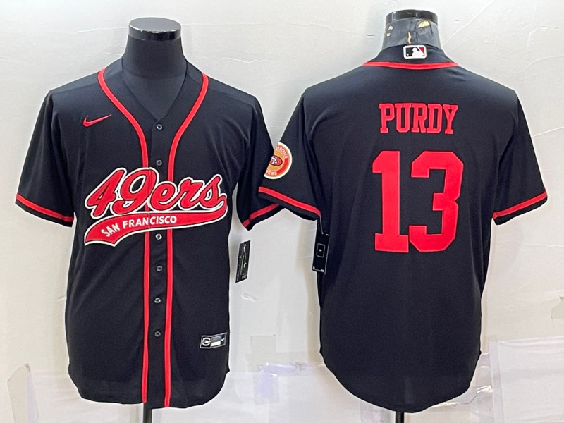 Men's San Francisco 49ers #13 Brock Purdy Black With Patch Cool Base Stitched Baseball Jersey - Click Image to Close